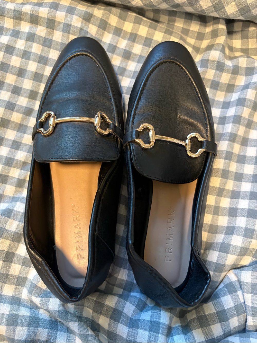 Old money aesthetic Primark Black Loafers with Gold Chain Detail